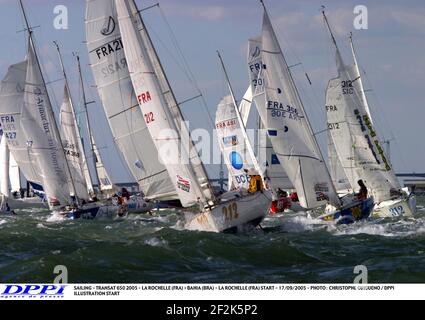 SEGELN - TRANSAT 650 2005 - LA ROCHELLE (FRA) > BAHIA (BRA) - LA ROCHELLE (FRA) START - 17/09/2005 - FOTO : CHRISTOPHE GUIGUENO / DPPI ILLUSTRATION START Stockfoto