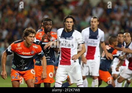 Fußball - Französische Meisterschaft 2013/2014 - L1 - Montpellier HSC gegen Paris Saint Germain am 09. August 2013 in Montpellier, Frankreich - Foto Manuel Blondau / AOP Press / DPPI - Edinson Cavani von Paris Saint Germain schaut auf Stockfoto