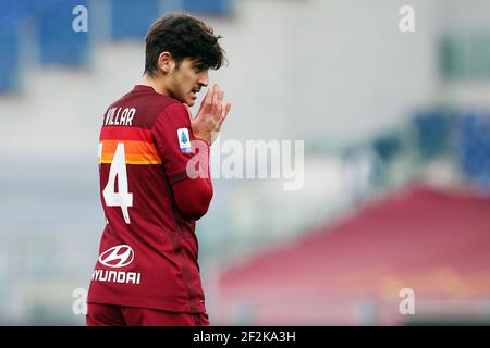 Gonzalo Villar von Roma reagiert während der italienischen Meisterschaft Serie A Fußballspiel zwischen AS Roma und Genua FC am 7. März 2021 im Stadio Olimpico in Rom, Italien - Foto Federico Proietti / DPPI Stockfoto