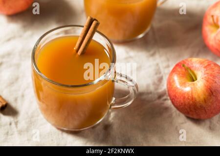 Bio warmer erfrischender Apfelwein Saft mit Zimt Stick Stockfoto