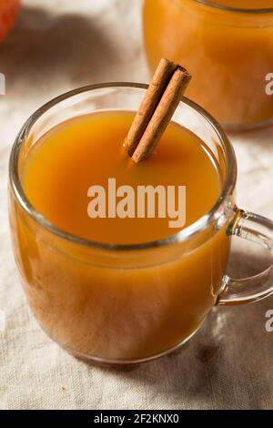 Bio warmer erfrischender Apfelwein Saft mit Zimt Stick Stockfoto