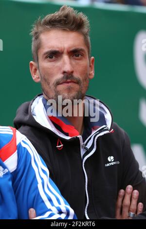 Nicolas Escude Cheftrainer von Jo-Wilfried Tsonga aus Frankreich während der ATP Monte-Carlo Rolex Masters 2014, Monaco, am 18. April 2014. Foto Manuel Blondau / AOP PRESS / DPPI Stockfoto