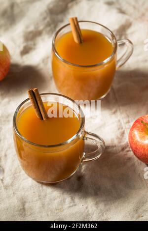 Bio warmer erfrischender Apfelwein Saft mit Zimt Stick Stockfoto