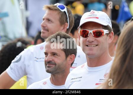 Präsentation des Dongfeng Race Teams, französischer Skipper Charles Caudrelier, mit Navigator Pascal Bidegorry, vor dem Start des Volvo Ocean Race in Alicante am 11. oktober 2014 - Foto Christophe Favreau / DPPI Stockfoto