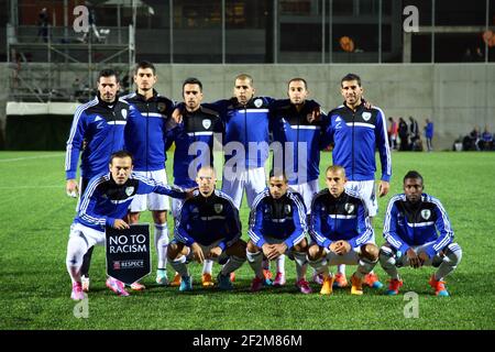 Spieler aus Israel posieren für ein Teamfoto vor dem UEFA Europameisterschaft Qualifying Fußballspiel 2016, Gruppe B, zwischen Andorra und Israel am 13. Oktober 2014 im Estadi Nacional in Andorra la Vella, Andorra. Foto Manuel Blondau / AOP PRESS / DPPI Stockfoto