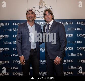 ALVARO DE MIRANDA (RIDER),MRS SQUECCO (JULIUS BEAR BANK),MR DENIS MONTIGCOLO (EVENT DIRECTOR) während der Pressekonferenz im Bristol Hotel in Paris, Frankreich, am 21. Mai 2014 für die Longines Athina Onassis Horse Show im Juni 5th-7th in Pampelonne Strand, Saint Tropez, Frankreich - Foto Christophe Bricot / DPPI Stockfoto