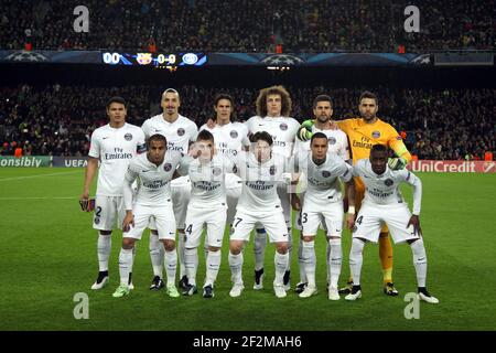 Spieler von Paris SG posieren für Fotografen vor der UEFA Champions League, Gruppe F, Fußballspiel zwischen FC Barcelona und Paris Saint Germain am 10. Dezember 2014 im Camp Nou Stadion in Barcelona, Frankreich. Foto Manuel Blondau / AOP PRESS / DPPI Stockfoto