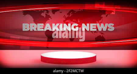 Red Breaking News abstrakte moderne Hintergrund-Tapete. 3D gerendert Abstract Design Freiraum mit Podium Stockfoto