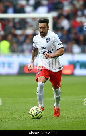 Ezequiel Lavezzi von Paris SG während der französischen Meisterschaft L1 Fußballspiel zwischen Nizza und Paris Saint Germain am 18. April 2015 im Allianz Riviera Stadion in Nizza, Frankreich. Foto: Manuel Blondau / AOP Press / DPPI Stockfoto