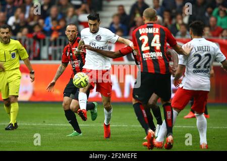 Javier Pastore von Paris SG beim Fußballspiel der französischen Meisterschaft L1 zwischen Nizza und Paris Saint Germain am 18. April 2015 im Allianz Riviera Stadion in Nizza, Frankreich. Foto: Manuel Blondau / AOP Press / DPPI Stockfoto