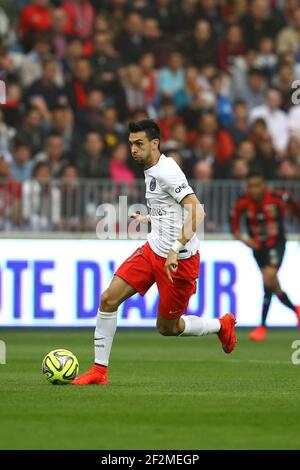 Javier Pastore von Paris SG beim Fußballspiel der französischen Meisterschaft L1 zwischen Nizza und Paris Saint Germain am 18. April 2015 im Allianz Riviera Stadion in Nizza, Frankreich. Foto: Manuel Blondau / AOP Press / DPPI Stockfoto