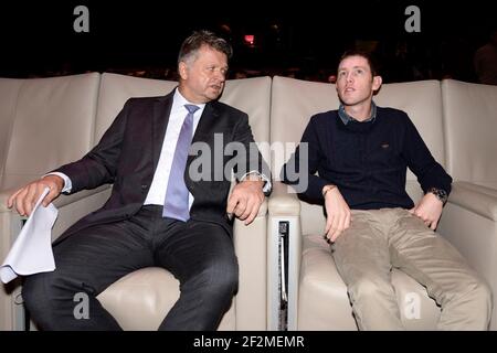 CHRISTOPHE AMEEUW und SCOTT PRASSCHEN WÄHREND der Pressekonferenz der Gucci Paris Masters im Royal Monceau Hotel in Paris, Frankreich, am 20. November 2014 - Foto Christophe Bricot / DPPI Stockfoto