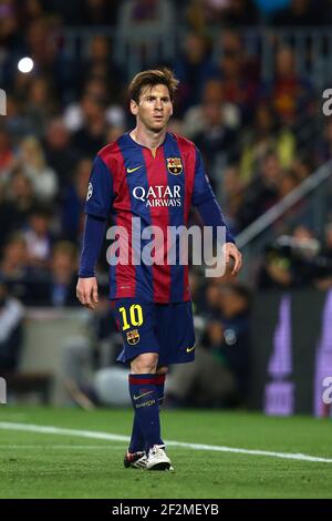 Lionel Messi vom FC Barcelona während des UEFA Champions League Viertelfinales der zweiten Etappe zwischen dem FC Barcelona und Paris Saint Germain am 21. April 2015 im Camp Nou Stadion in Barcelona, Spanien.Foto: Manuel Blondau/AOP.Press/DPPI Stockfoto