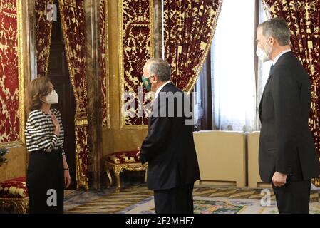 Madrid, Madrid, Spanien. März 2021, 12th. König Felipe VI. Von Spanien, Marcelo Rebelo de Sousa, Präsident von Portugal an einem Treffen im Königspalast am 12. März 2021 in Madrid, Spanien Quelle: Jack Abuin/ZUMA Wire/Alamy Live News Stockfoto