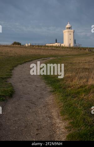 South Forland Lighthouse auf den weißen Klippen von Dover in der Nähe Nach St. Margarets bei Cliffe Stockfoto