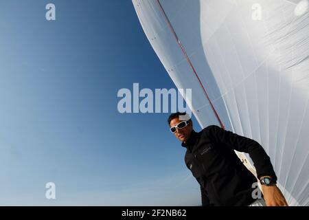 SEGELN - GROUPAMA M34 TRAINING - LA TRINITE SUR MER (FRA) - 20/04/2011 - FOTO : CHRISTOPHE LAUNAY / DPPITrainingseinheit für Franck Cammas und Groupama Sailing Team am M34 vor dem SPI Ouest Stockfoto