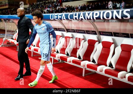 Manchester Citys deutscher Mittelfeldspieler Leroy Sane reagiert nach dem UEFA Champions League Fußballspiel zwischen AS Monaco und Manchester City am 15. März 2017 im Louis II Stadion in Monaco - Foto Benjamin Cremel / DPPI Stockfoto