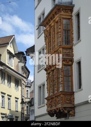 St. Gallen, Schweiz - Mai 21st 2017: Berühmtes historisches Gebäude im Zentrum Stockfoto