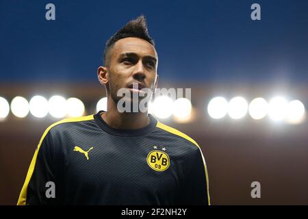 Borussia Dortmunds Stürmer Pierre Emerick Aubameyang läuft beim UEFA Champions League Viertelfinale, 2nd-Bein, Fußballspiel zwischen AS Monaco und Borussia Dortmund am 19. April 2017 im Louis II Stadion in Monaco - Foto Benjamin Cremel / DPPI Stockfoto