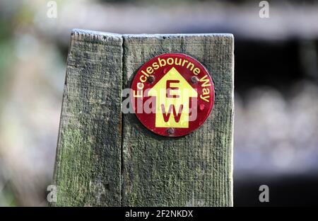 Ecclesbourne Way Wanderroute Marker in Derbyshire Stockfoto