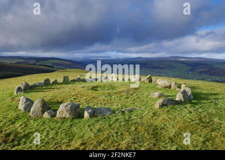 Moel Ty Uchaf Steinkreis, Berwyn Mountains, Wales Stockfoto