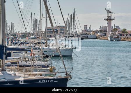 Bau des echten Yachtclubs im Grao der Stadt Castellón de la Plana, Valencia, Spanien, Europa Stockfoto