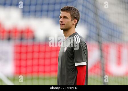 Bayern Münchens deutscher Stürmer Thomas Muller nimmt vor dem UEFA Champions League Fußballspiel zwischen Paris Saint-Germain und Bayern München am 26. September 2017 im Stadion Parc des Princes in Paris, Frankreich, an einem Training Teil - Foto Benjamin Cremel / DPPI Stockfoto