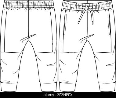 Baby Boys schneiden und nähen Fleece Jogger Hose Mode flache Skizze Vorlage. Technische Mode Illustration. Strickhose CAD. Urbaner Look. Gefälschter Kordelzug Stock Vektor