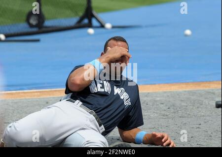 Miami, Vereinigte Staaten Von Amerika. Januar 2014, 11th. MIAMI, FL - 21. JUNI: Die New York Yankees wärmen sich vor ihrem Spiel gegen die Florida Marlins im Land Shark Stadium in Miami auf. Spiel drei. Am 21. Juni 2009 in Miami, Florida Menschen: Alex Rodriguez Kredit: Storms Media Group/Alamy Live News Stockfoto