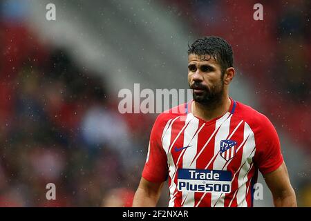 Atletico Madrids spanischer Stürmer Diego Costa reagiert während des Fußballspiels der spanischen Meisterschaft Liga zwischen Atletico Madrid und Getafe am 6. Januar 2018 im Wanda Metropolitano Stadion in Madrid, Spanien - Foto Benjamin Cremel / DPPI Stockfoto