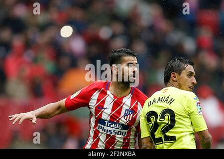 Atletico Madrids spanischer Stürmer Diego Costa reagiert während des Fußballspiels der spanischen Meisterschaft Liga zwischen Atletico Madrid und Getafe am 6. Januar 2018 im Wanda Metropolitano Stadion in Madrid, Spanien - Foto Benjamin Cremel / DPPI Stockfoto