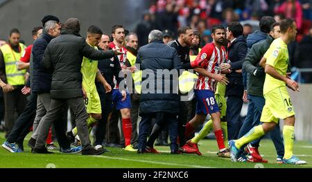 Atletico Madrids spanischer Stürmer Diego Costa reagiert während des Fußballspiels der spanischen Meisterschaft Liga zwischen Atletico Madrid und Getafe am 6. Januar 2018 im Wanda Metropolitano Stadion in Madrid, Spanien - Foto Benjamin Cremel / DPPI Stockfoto