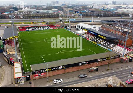 Meerblick, Belfast. Heimstadion des Crusaders Football Club. Stockfoto