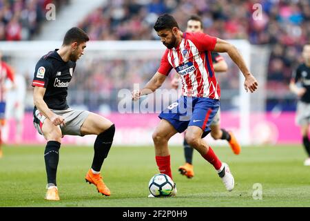 Atletico Madrids spanischer Stürmer Diego Costa spielt beim Fußballspiel der spanischen Meisterschaft Liga zwischen Atletico Madrid und Athletic Bilbao am 18. februar 2018 im Metropolitano-Stadion in Madrid, Spanien - Foto Benjamin Cremel / DPPI Stockfoto