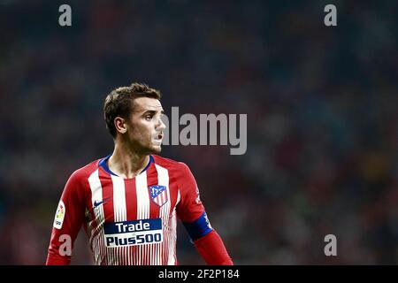 Atletico Madrids französischer Stürmer Antoine Griezmann reagiert während des 2018 International Champions Cup Spiels zwischen Atletico Madrid und Inter Mailand am 11. August 2018 im Wanda Metropolitano in Madrid, Spanien - Bild von Benjamin Cremel / DPPI Stockfoto