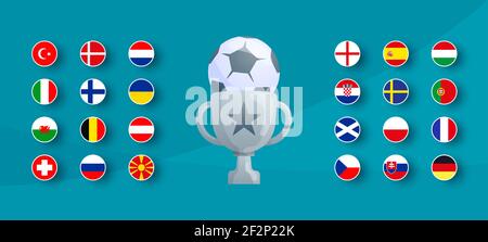 European Football 2020 Turnier Flagge gesetzt. Vector Landesflagge für Fußball-Meisterschaft gesetzt. Stock Vektor