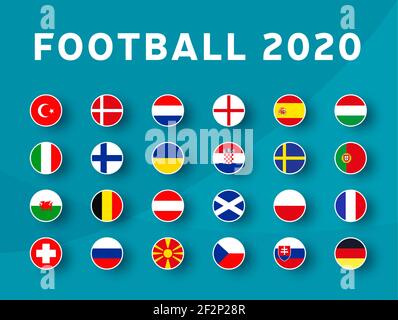 European Football 2020 Turnier Flagge gesetzt. Vector Landesflagge für Fußball-Meisterschaft gesetzt. Stock Vektor