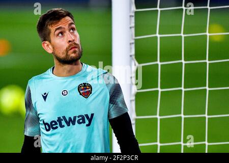 12-03-2021: Voetbal: Levante UD gegen Valencia CF: Valencia VALENCIA, SPANIEN - 12. MÄRZ: Torwart Aitor Fdez von Levante UD während des La Liga-Spiels zwischen den beiden Stockfoto