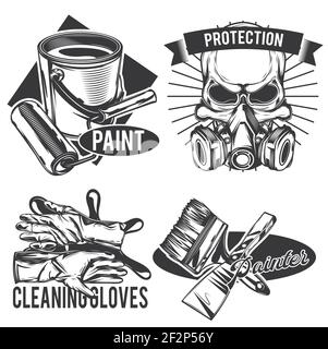 Set von Malereinrichtungen Embleme, Etiketten, Abzeichen, Logos. Isoliert auf Weiß Stock Vektor