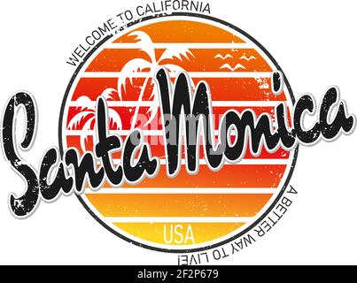 Santa Monica T-Shirt-Design für den Druck. Vektorgrafik Stock Vektor