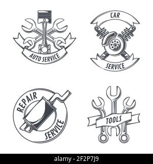 Auto Service Embleme Service Station Auto einstellen Stock Vektor