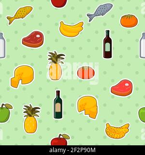 Supermarkt Lebensmittel Musterdesign von frischen und natürlichen Gemüse Obst Fleisch und Käse-Vektor-illustration Stock Vektor