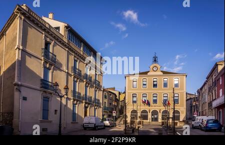 Place de la Mairie in Lespignan Stockfoto