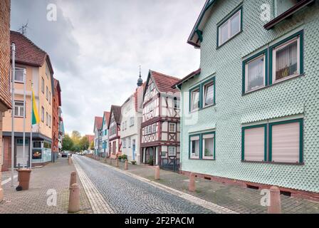 Hausansicht, Fachwerkhaus, historische Altstadt, Altstadt Salmünster, Bad Soden-Salmünster, Kinzigtal, Hessen, Deutschland, Europa Stockfoto