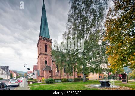 Versöhnungskirche, Altstadt Salmünster, Bad Soden-Salmünster, Kinzigtal, Naturpark Hessischer Spessart, Altstadt, Hessen, Deutschland, Europa Stockfoto