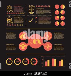 Navigation-Infografiken mit Karte Pin Kompass Kugel-Symbole und Diagramme Vektor-illustration Stock Vektor