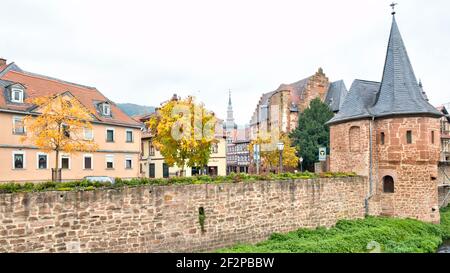 Schlagturm, Metzgermuseum, Seemenbach, Stadtmauer, Stadtbefestigung, Historische Altstadt, Büdingen, Hessen, Deutschland, Europa Stockfoto