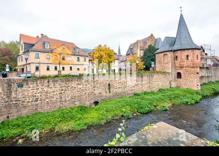 Schlagturm, Metzgermuseum, Seemenbach, Stadtmauer, Stadtbefestigung, Historische Altstadt, Büdingen, Hessen, Deutschland, Europa Stockfoto