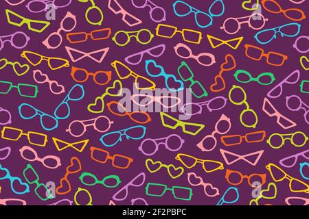 Brille klassische Form stilvolle Farbe Silhouette nahtlose Muster. Felgenbrille, Brillengestell und Brillen. Mode Frau oder Mann Brille, Hipster optische Textur. Isolierte Tapete Vektor-Illustration Stock Vektor