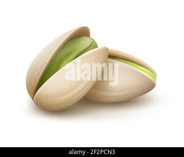 Vector realistic pistachio nuts with nutshell side view isolated on white background Stock Vektor